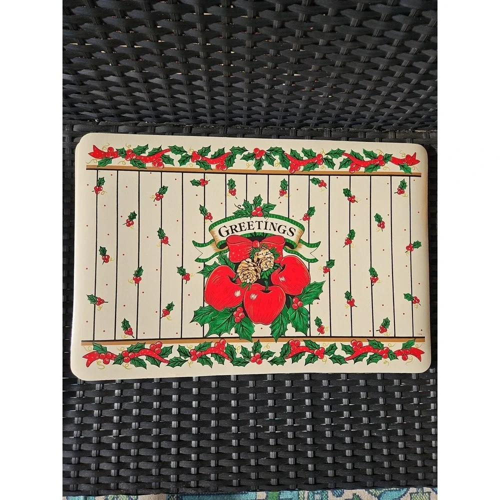 4 BEAUTIFUL Vintage B&D Greetings Christmas Placemats Holly Berries And 🍎